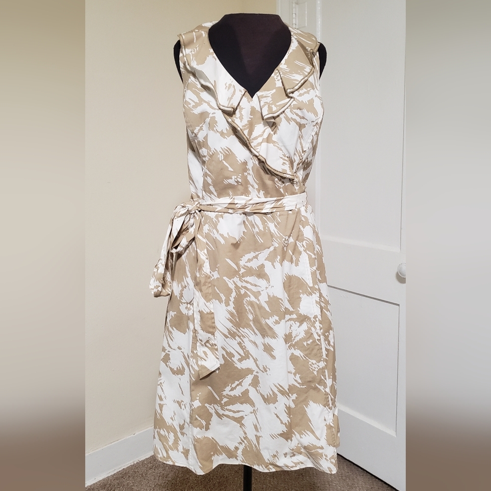 Tan and White A-Line Cowl Neck Dress - Ann Taylor - Size 18 - Picture 7 of 10